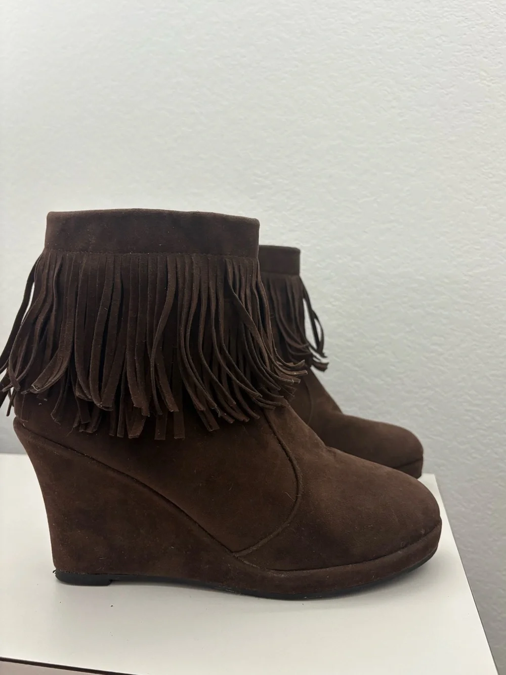 Y2k Fringe Wedge Ankle Boot Brown